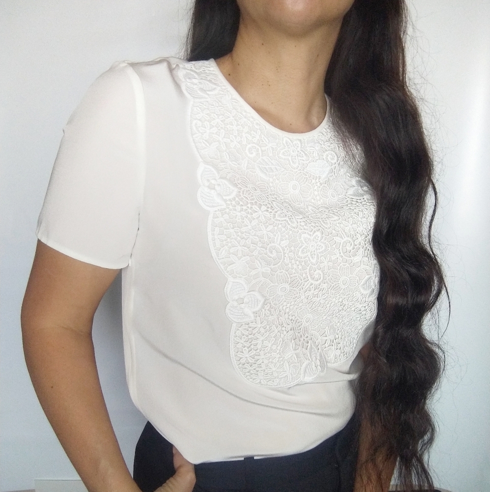 Burberry Womens Silk Lace Blouse Size 4 in Cream